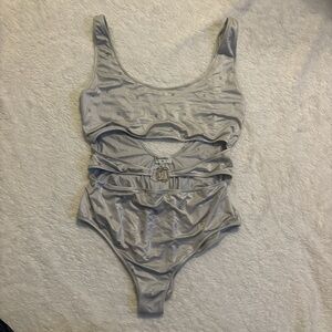 Chanel Silver Swimsuit with Logo Detail